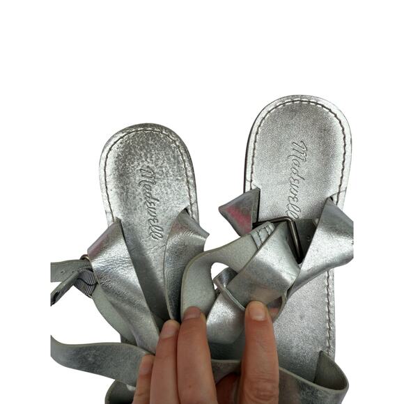 Madewell Boardwalk Sandal Women's 8 Silver Leather Ankle Strap	WZ204 - Picture 5 of 7